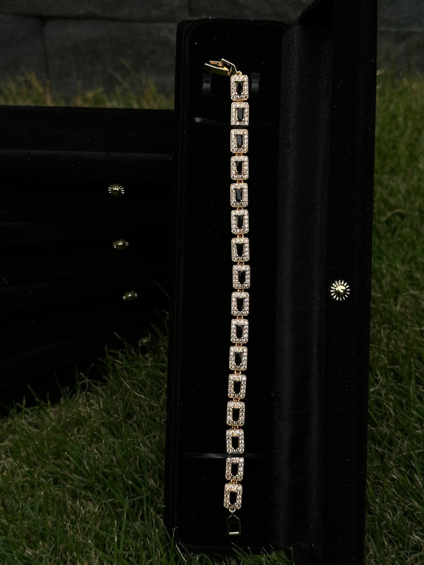 Red & Black Ruby Gem Link Bracelet in Stainless Steel | Made For Her