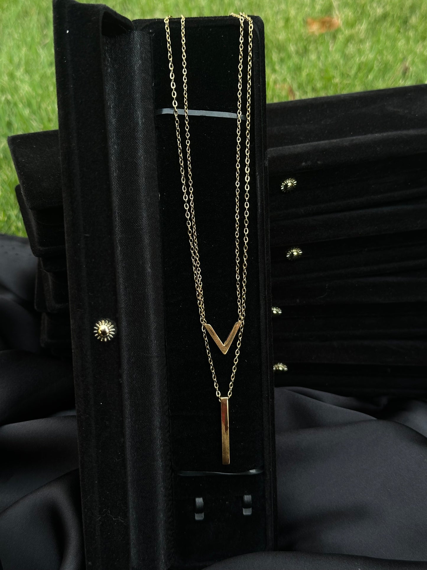 Stainless Steel Golden V-Shape and Bar Pendant Necklace β Made for Her
