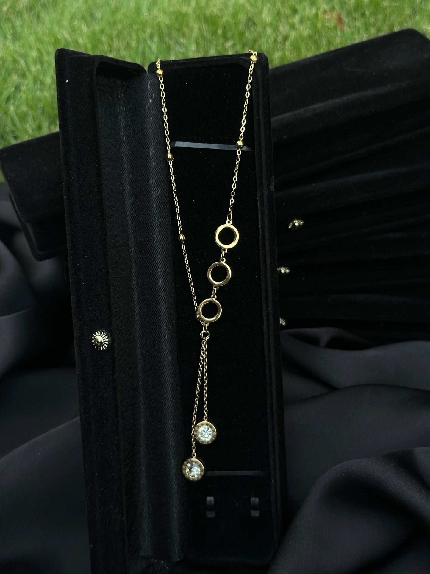 Stainless Steel Gold Circle and Crystal Pendant Necklace