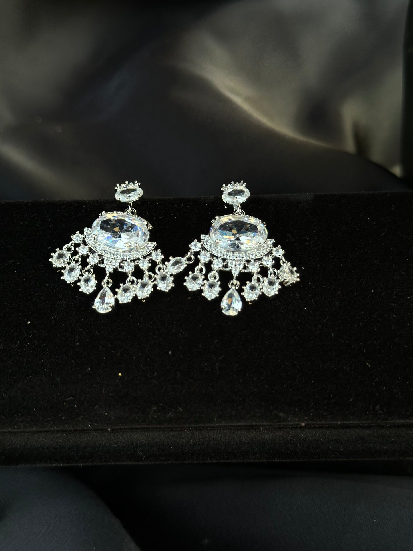 Down-V Stainless Steel Drop Earrings with Clear Crystals