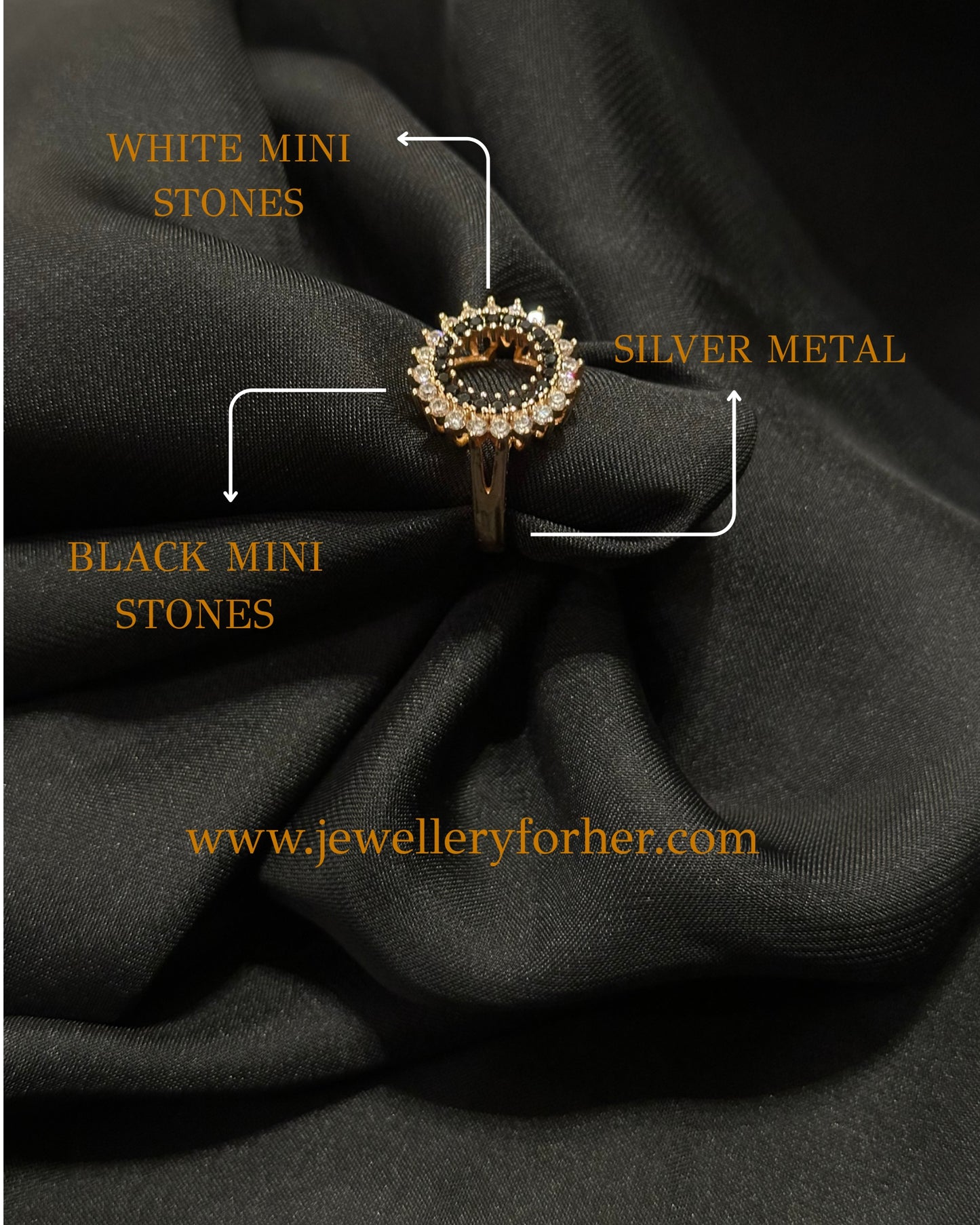 Radiant Halo Ring with Mini Stones in Black, Pink & Light Brown – Crafted in Stainless Steel
