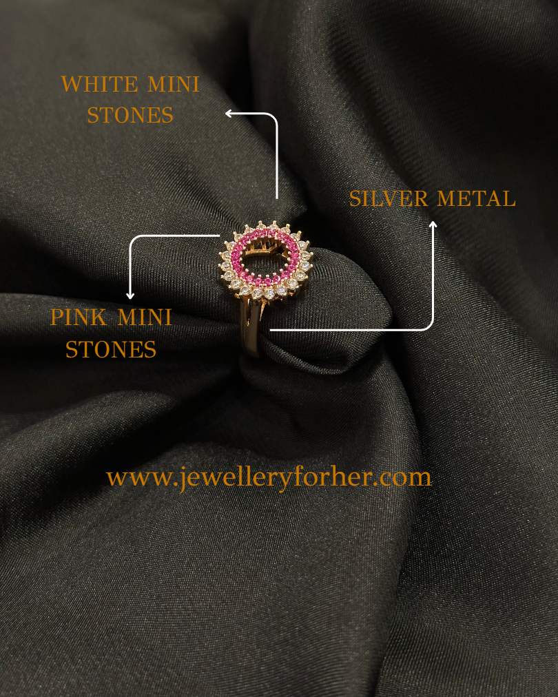Radiant Halo Ring with Mini Stones in Black, Pink & Light Brown – Crafted in Stainless Steel