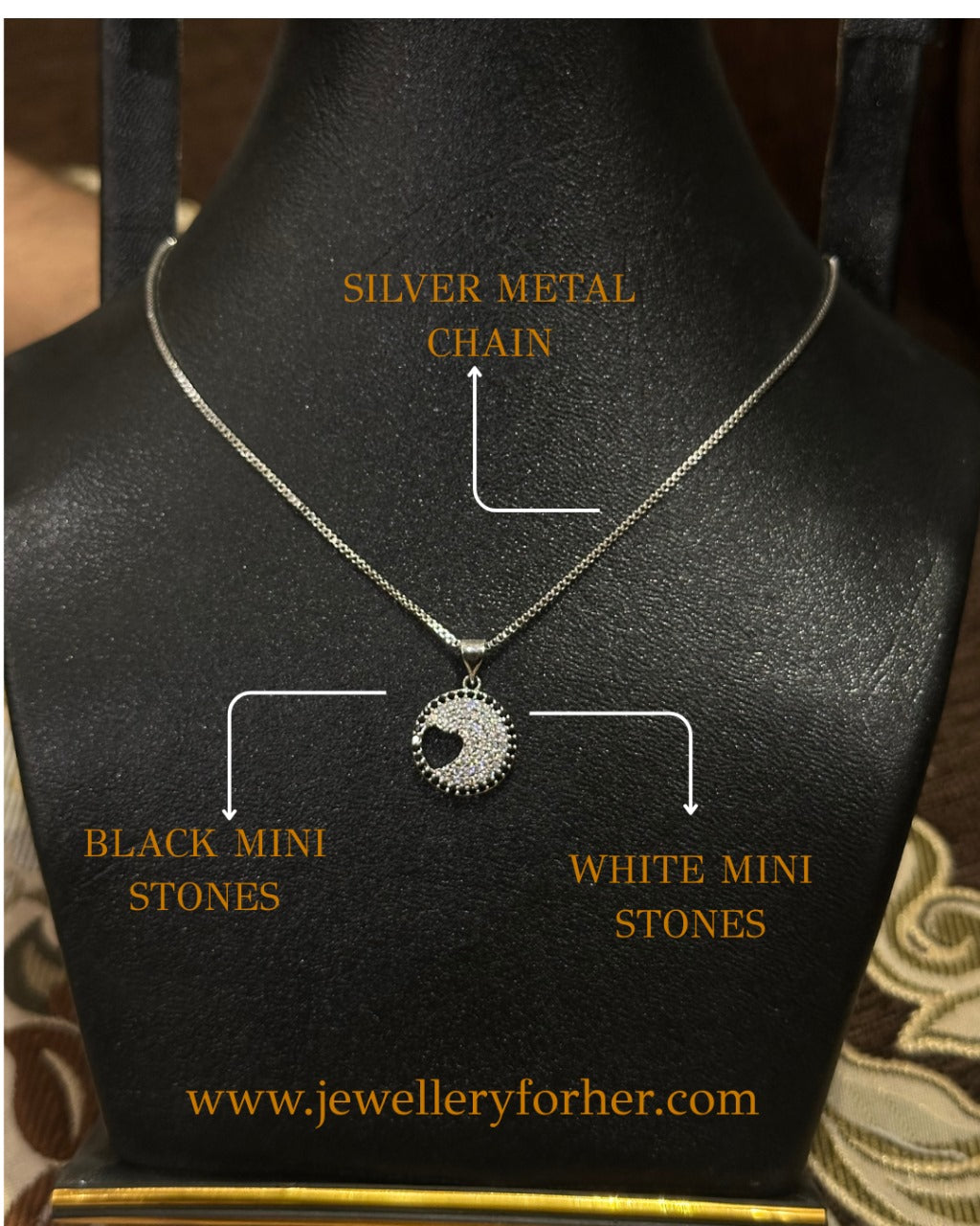 Yin-Yang Spark Necklace – Silver Chain with Black & White Stones in Stainless Steel