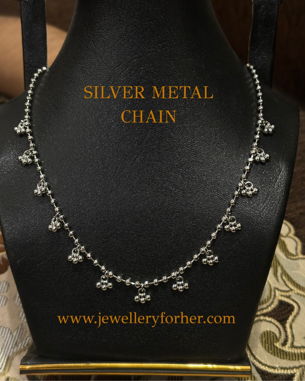 Golden Bead Charm Stainless Necklace – Classic Traditional Chain Design