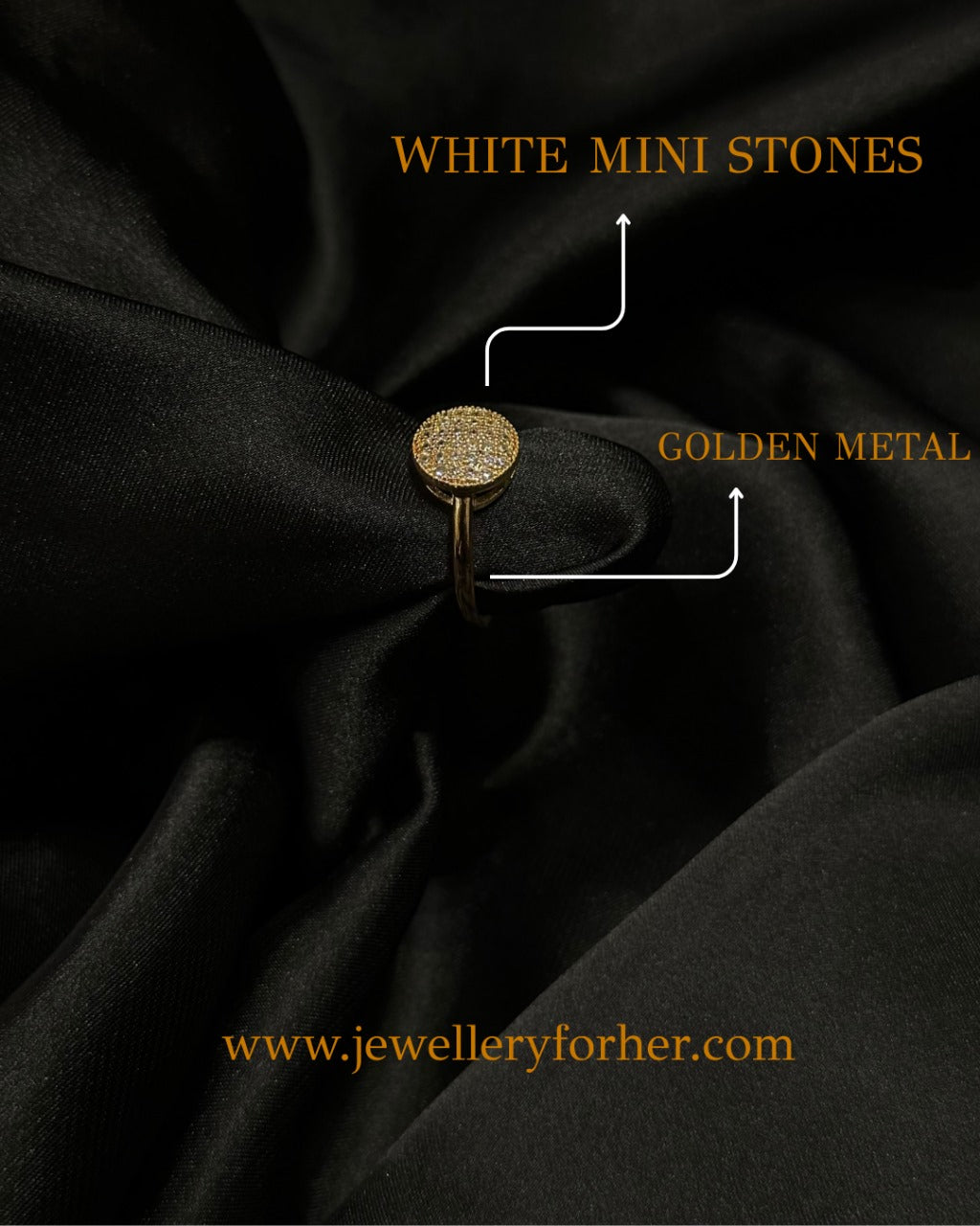 Royal Ring – Golden Finish with Sparkling Mini Stones in Stainless Steel