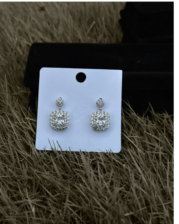 Sparkling Square Crystal Drop Stainless Earrings
