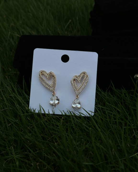 Nested Heart-Shaped Crystal Drop Earrings