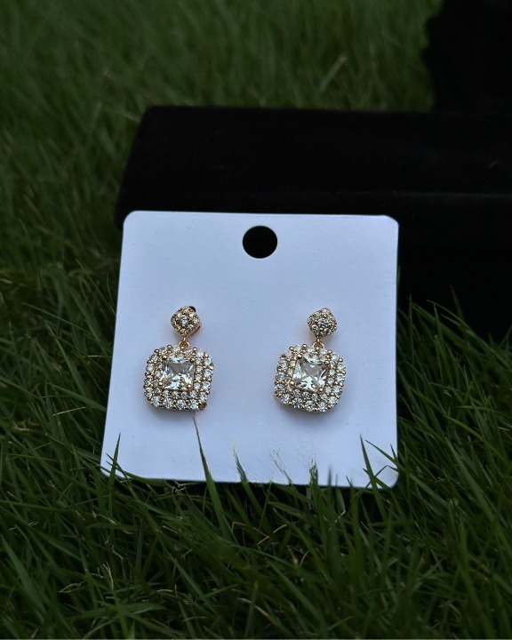 Sparkling Square Crystal Drop Stainless Earrings