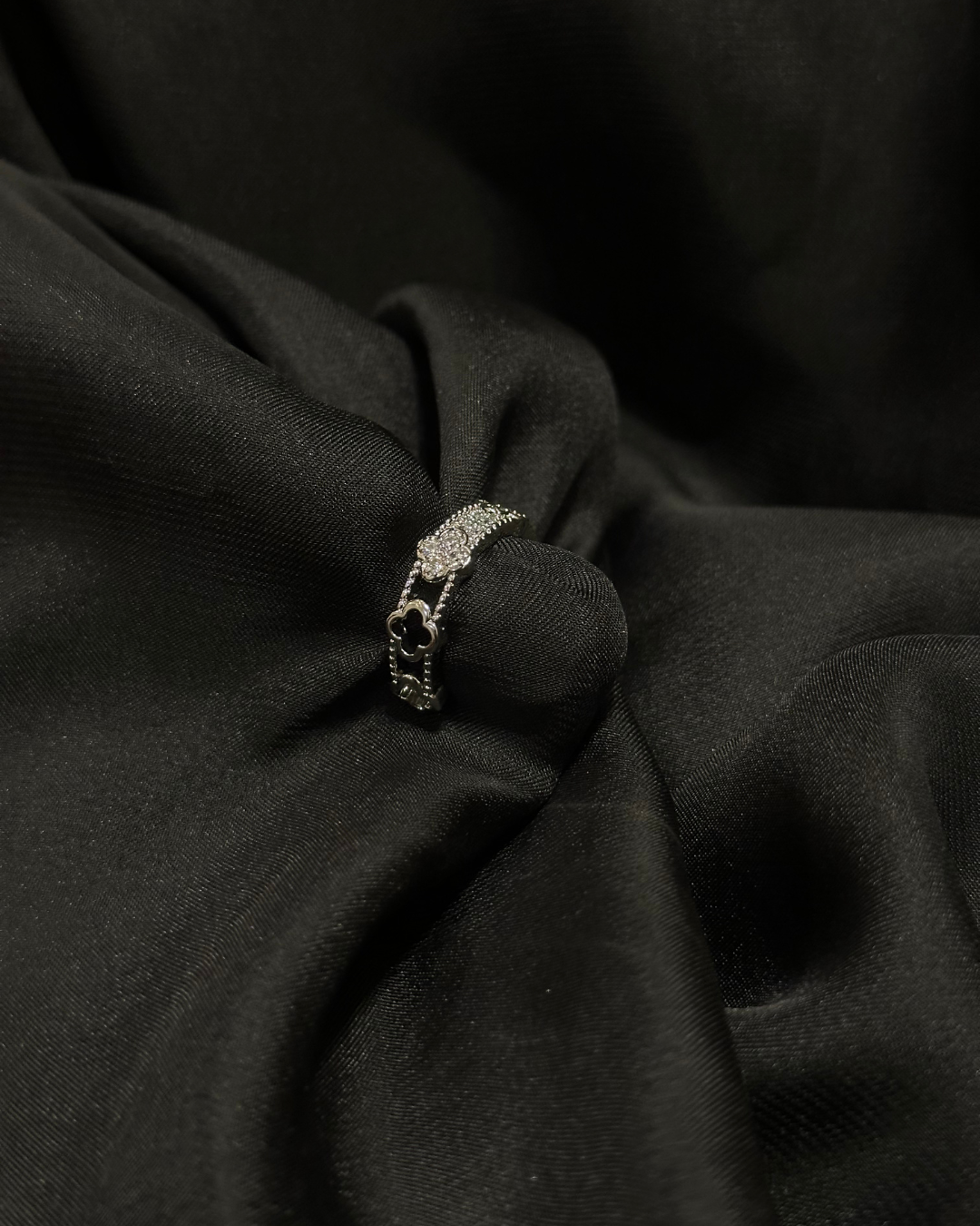 Paved Clover & Sparkle Stainless Ring