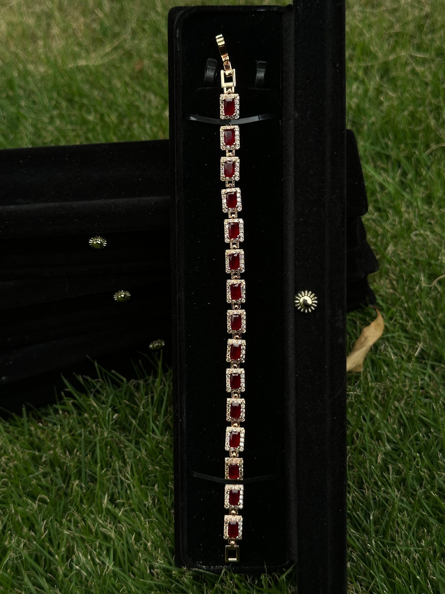 Red & Black Ruby Gem Link Bracelet in Stainless Steel | Made For Her
