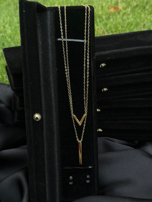 Stainless Steel Golden V-Shape and Bar Pendant Necklace – Made for Her