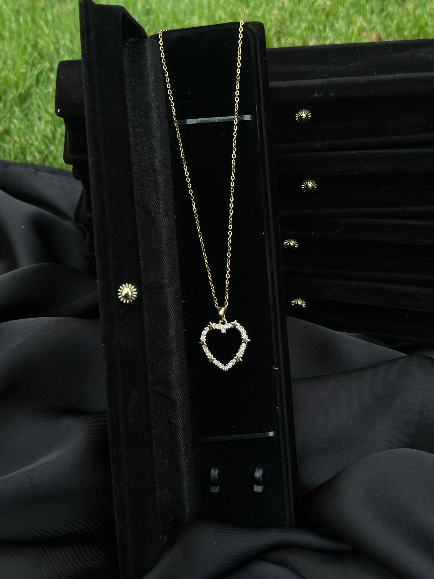 Stainless Steel Gold Heart Pendant Necklace with Crystals – Made for Her