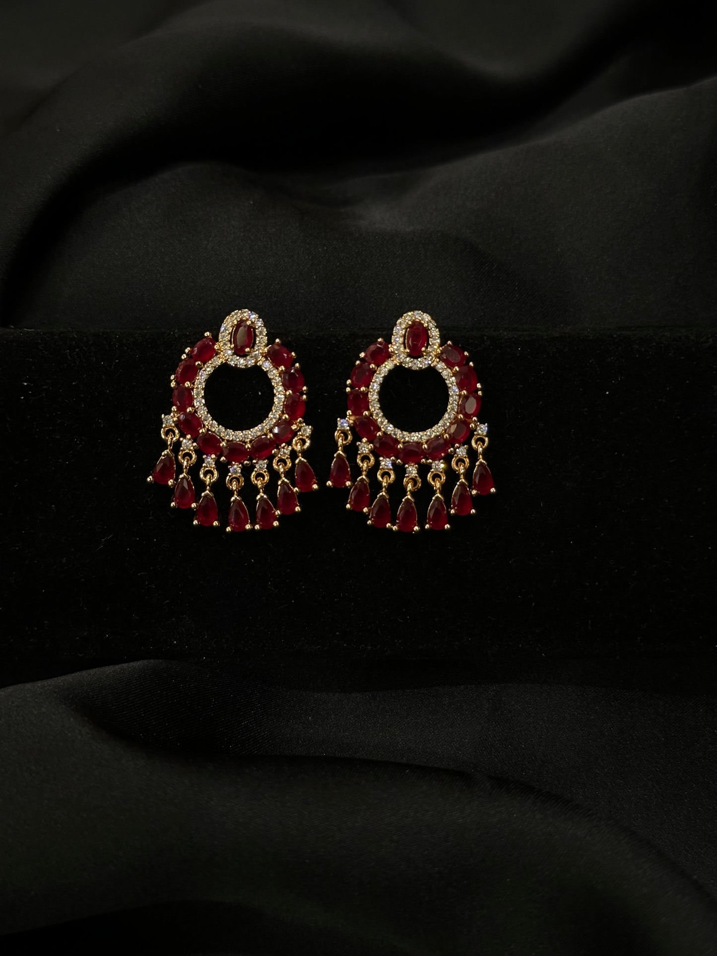 Radiant Ruby Chandelier Earrings with Crystal Accents
