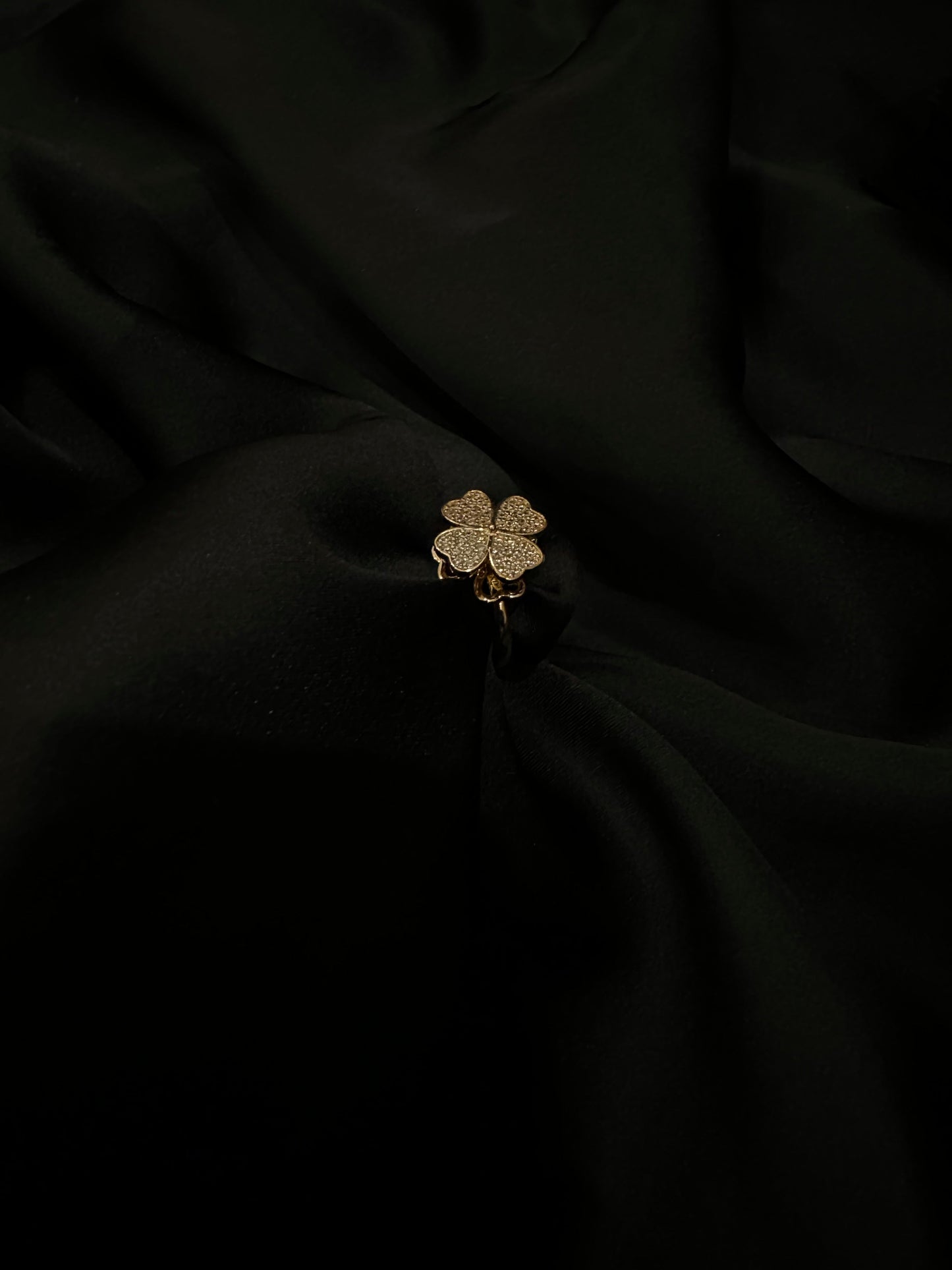 Four-Leaf Stainless Steel Clover Ring With Diamond Accents