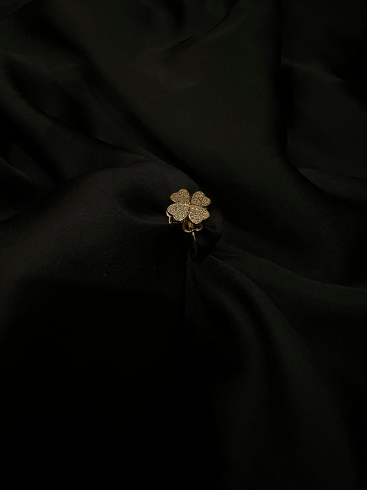 Four-Leaf Stainless Steel Clover Ring With Diamond Accents