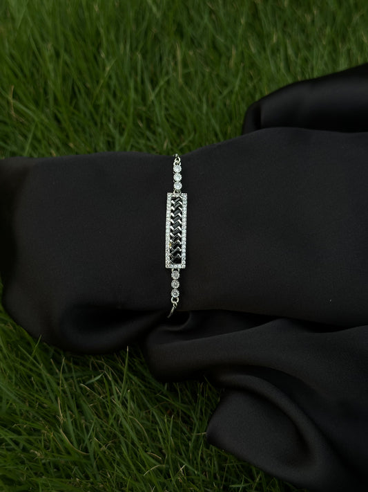 Stunning Stainless Steel Bracelet with Rectangular Diamond Design