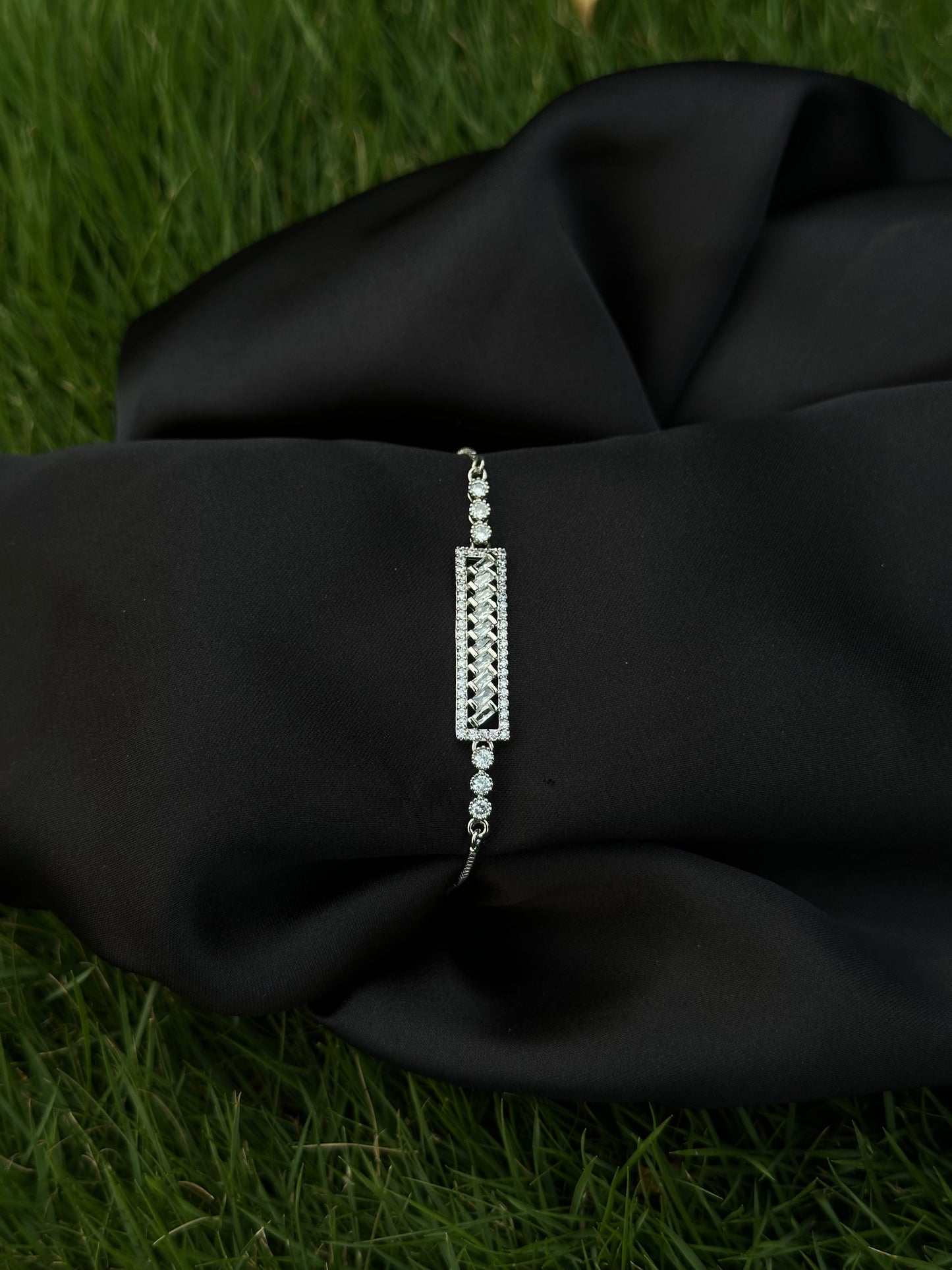 Stunning Stainless Steel Bracelet with Rectangular Diamond Design