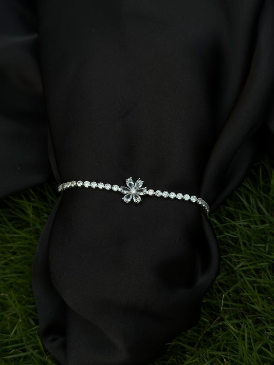 Blossom Spark Bracelet – Silver Stainless Steel Chain with Pink & Crystal Stones