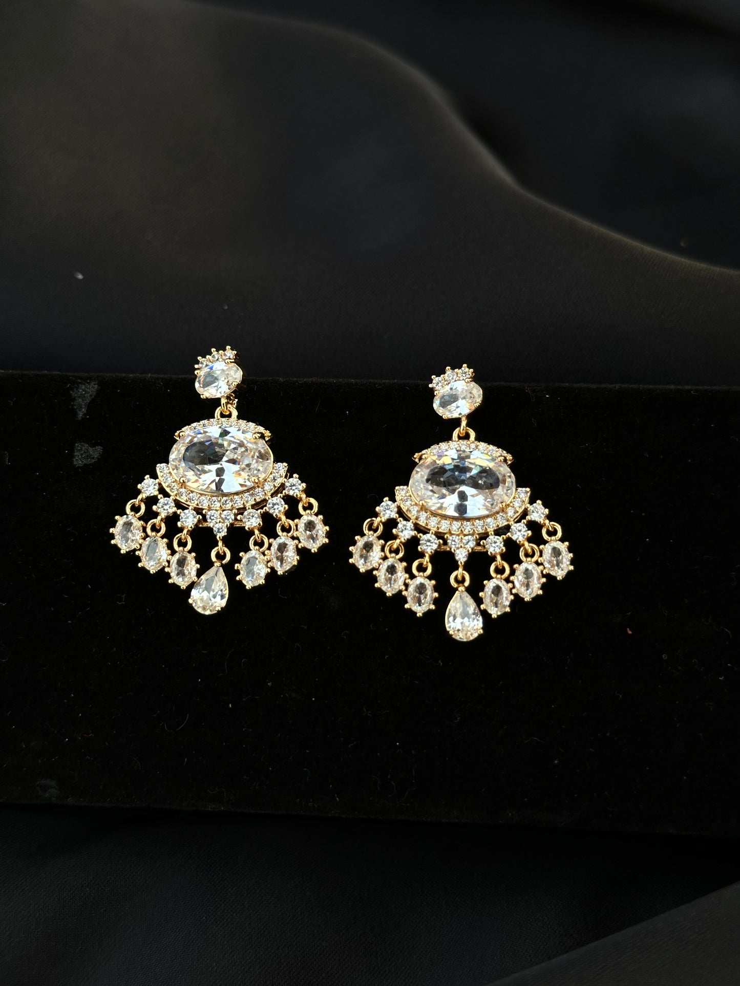 Down-V Stainless Steel Drop Earrings with Clear Crystals