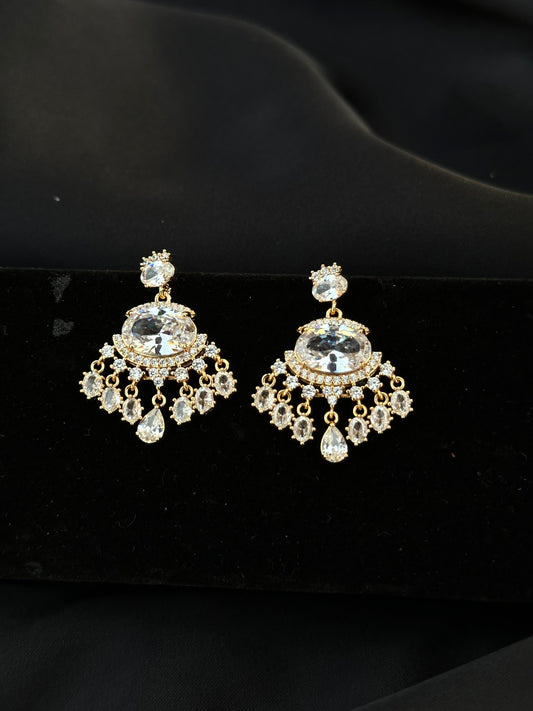 Down-V Stainless Steel Drop Earrings with Clear Crystals