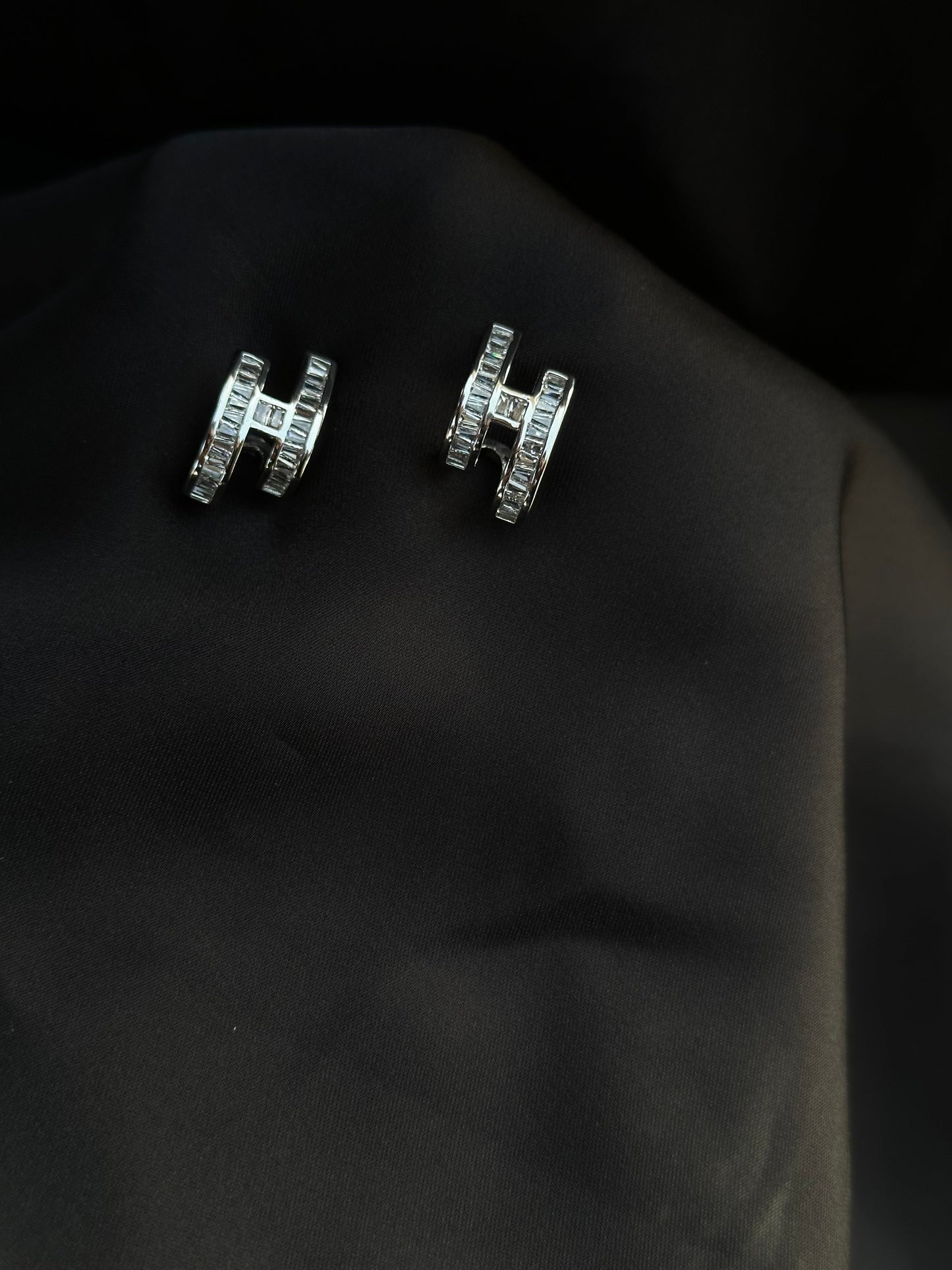 Sophisticated Stainless Steel Earrings with Baguette and Square-Cut Diamond Detailing