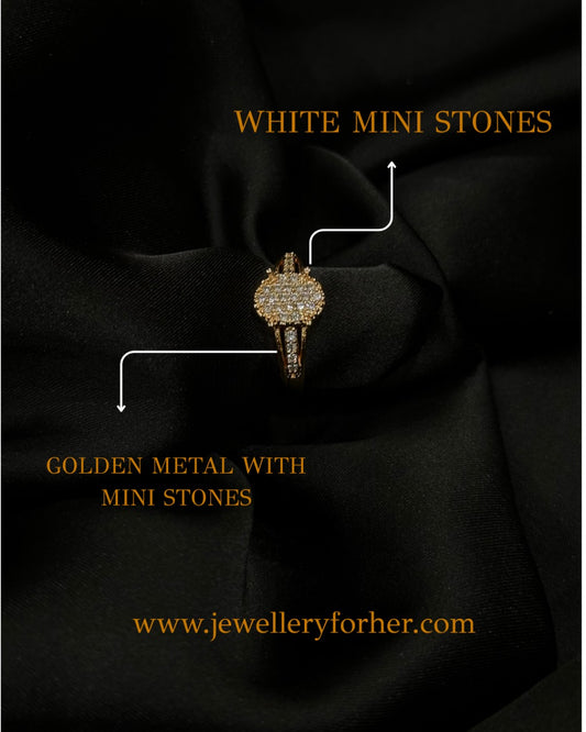 Classic Round Sparkle Ring – Golden Metal with White Mini Stones