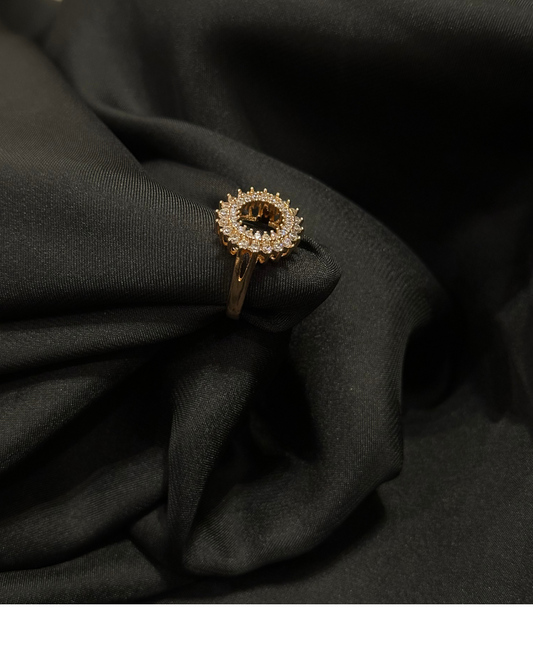 Radiant Halo Ring with Mini Stones in Black, Pink & Light Brown – Crafted in Stainless Steel