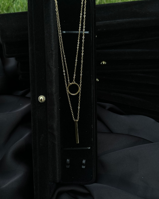 Modern Gold Circle and Bar Pendant One Carat Stainless Steel Necklace