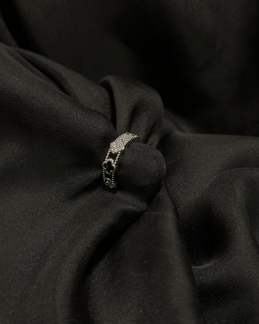 Paved Clover & Sparkle  One Carat Stainless Ring