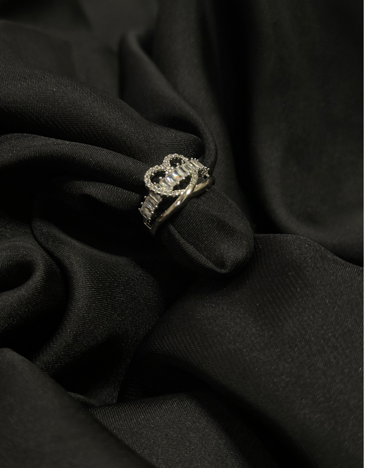 Interlocking Heart and Baguette Ring One Carat Stainless Ring