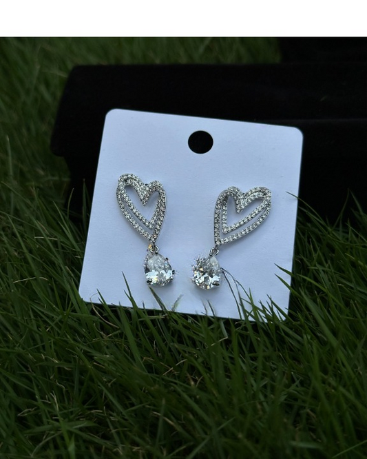 Nested Heart-Shaped Crystal Drop Earrings